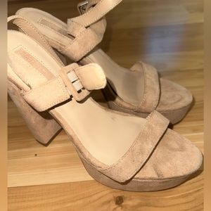 Beige suede platform heels